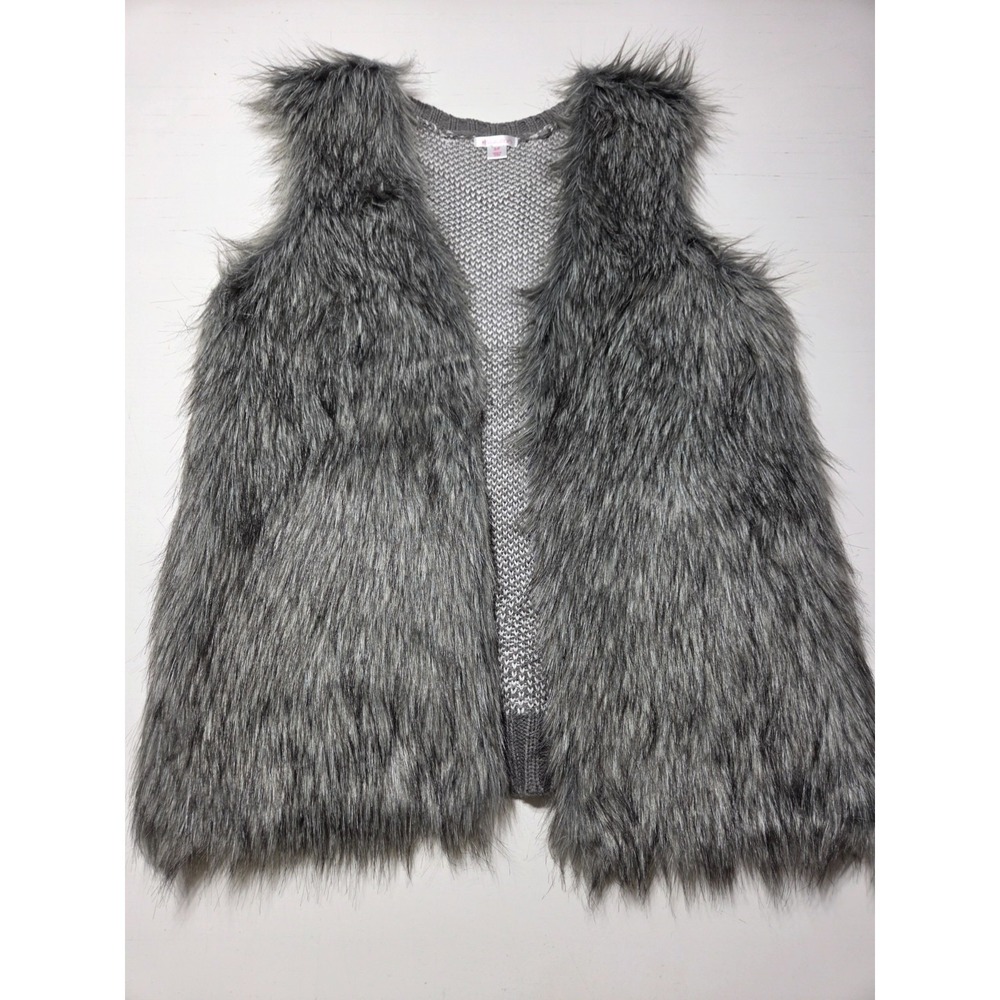 Faux Fur w/ Knit Back Vest, Women's, Grey, Shaggy, Boho, Festival, Hippie, Y2K